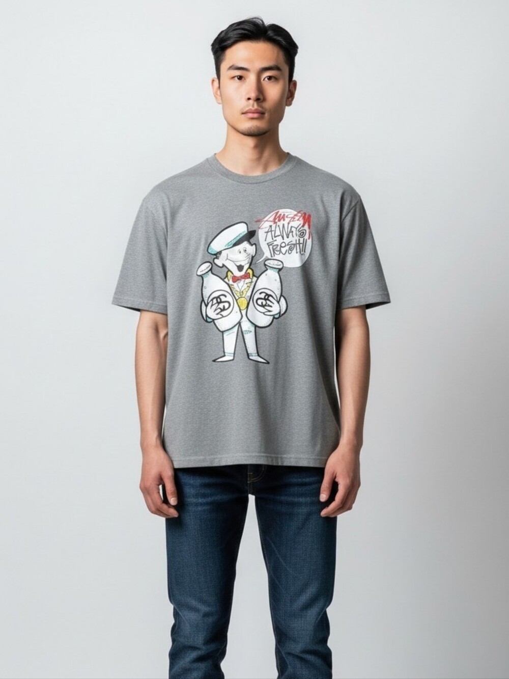 Stussy Gray Always Fresh Graphic Tee Short Sleeve Men's T-shirt Size XL NWOT